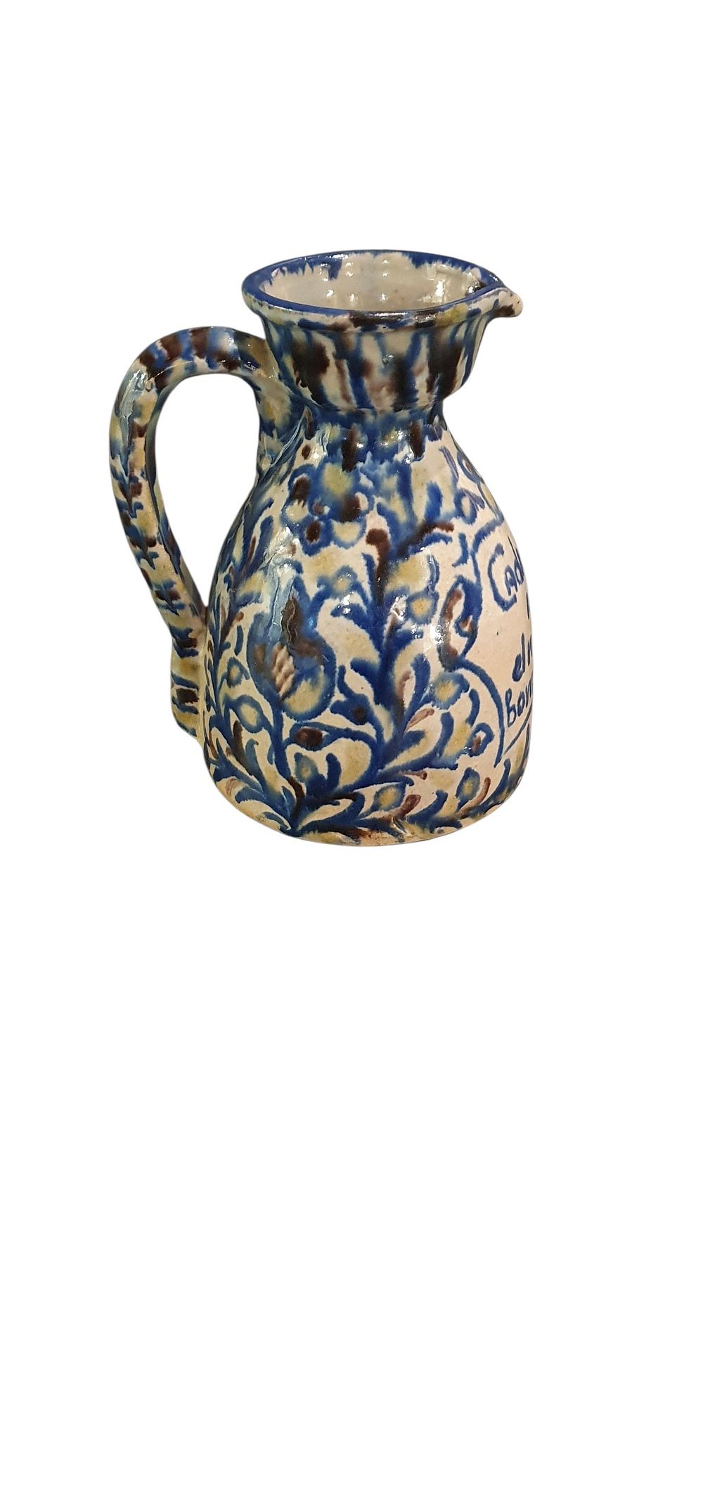 Jarra, años 50. Cerámica de Fajalauza - Granada, vidriado o esmaltado en azul, marrón manganeso…, lote 93