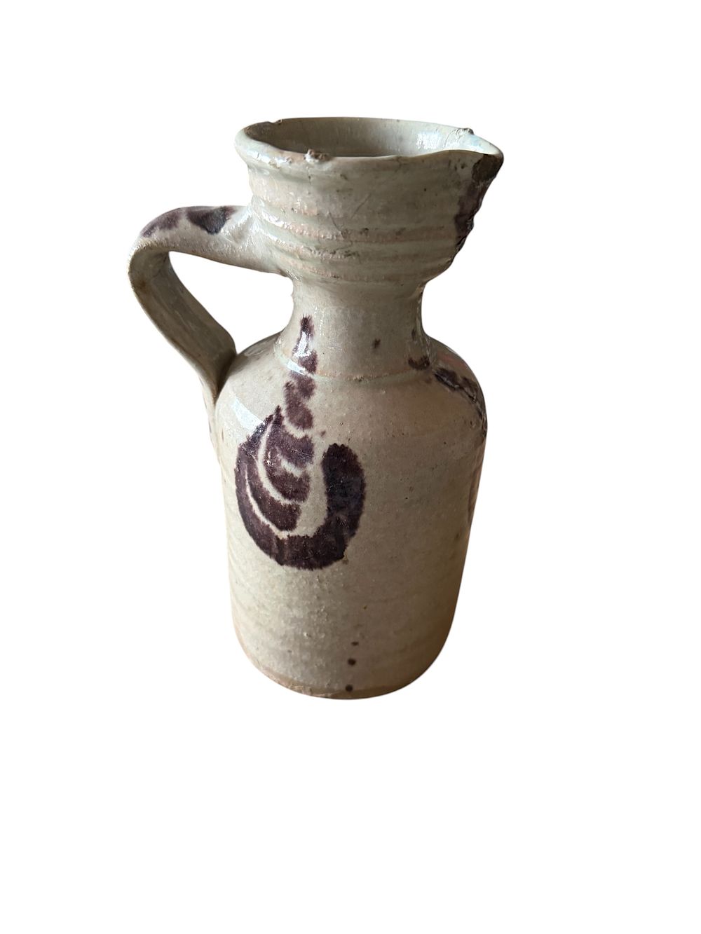 Alcuza o jarra S.XVIII . Cerámica vidriada o esmaltada en blanco impuro y manganeso ..Fajalauza  - Granada., lote 120