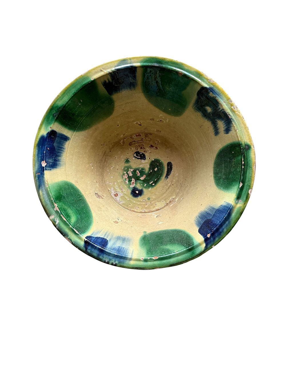 Lebrillo S.XIX . . Cerámica vidriada o esmaltada en blanco , verde Y azul .Lebrillo mixto Granada -Almería ., lote 128