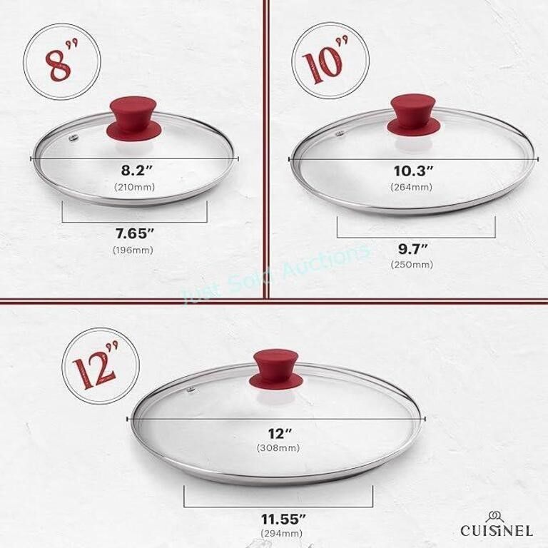 Lot 314: Cuisinel 6in, 8in,10in, 12in Glass Lid Set