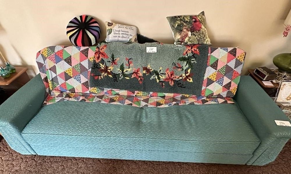 Lot 176: 86" Long Green Sofa, Textiles not included
