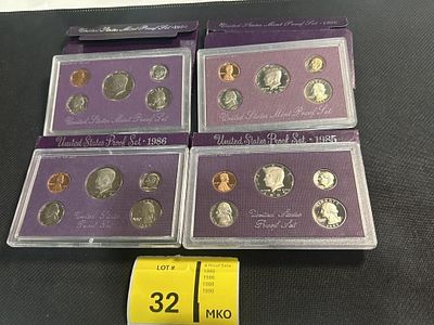 Lot of 4 Proof Sets. 1985198619881990