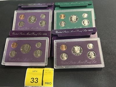 Lot of 4 Proof Sets. 1991-1994