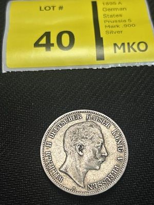 1895 A German States Prussia 5 Mark. .90% Silver
