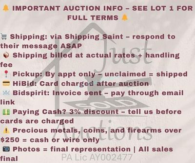 PLEASE READ-Important Auction Policies. Welcome to Just Sold Auctions! Please review the