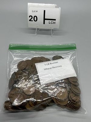 1 LB Wheat Pennies. Unsearched Scooped and weighed out of 5 Gallon Bucket