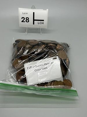 2 Lb of Pennies Circa 1965. Scooped and weighed from 5 gallon bucket