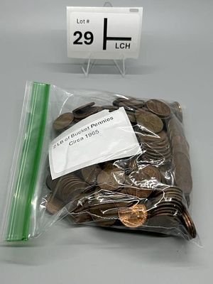 2 Lb of Pennies Circa 1965. Scooped and weighed from 5 gallon bucket