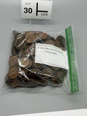 2 Lb of Pennies Circa 1965. Scooped and weighed from 5 gallon bucket