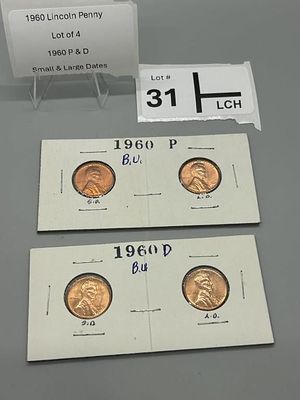 1960 Linoln Penny Lot of 4. Appear to be BU