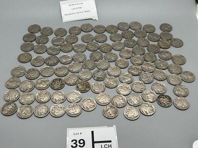 Buffalo Nickel Lot of 100. Appears to be circa 1930
