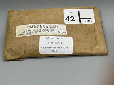 Jefferson P Nickel Lot of Approx 100. Assume there are no 1942-1945