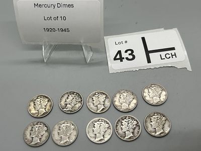 Mercury Silver Dime Lot of 10. 11920-1945