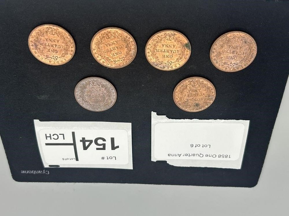 Lot 154: 1858 One Quarter Anna Lot of 6