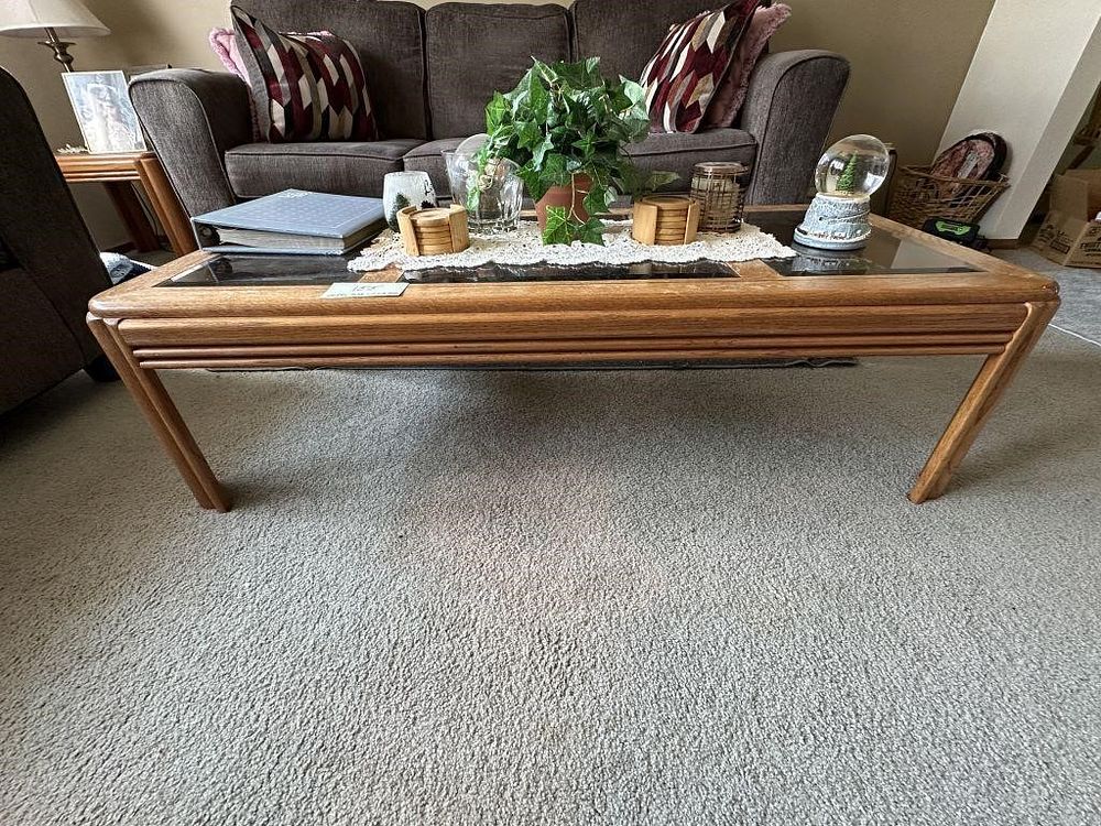 Lot 155: Glass Top Coffee Table and 2 End Tables, Only one