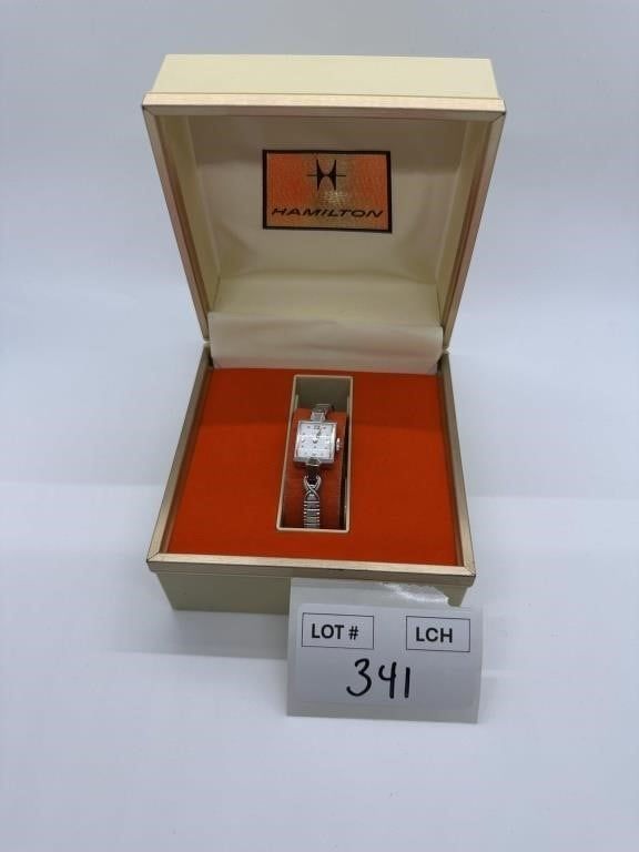 Lot 341: 14k White Gold Ladies Hamilton Watch