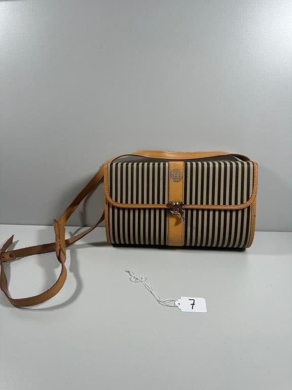 Vintage Fendi Striped Canvas Crossbody Bag, 6" Tal. A vintage Fendi crossbody bag, featuring a 