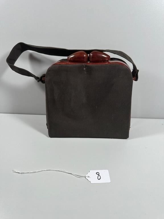 A Mid-20th Century Dark Brown Textile and Bakelite. A vintage structured handbag or box purse 