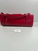 Vintage Red Patent Baguette Handbag, 3.5" Tall. This structured red handbag features a glossy Image - 1
