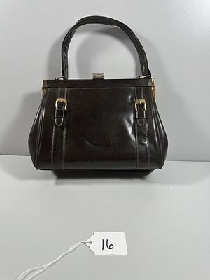 Vintage 1950s Dark Brown Leather Structured Top-Ha. This vintage-style, structured top-handle 