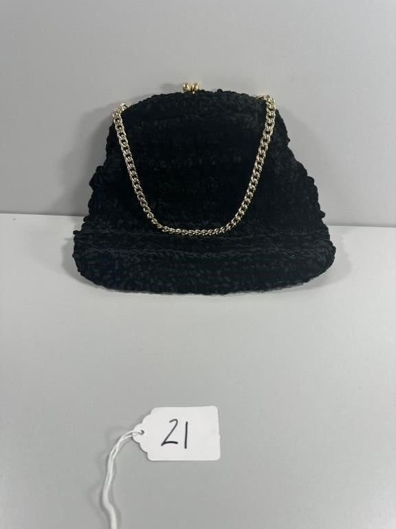 Black Tweed Mini Evening Bag with Chain. A black tweed mini evening bag or clutch purse. This 