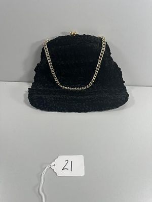 Black Tweed Mini Evening Bag with Chain. A black tweed mini evening bag or clutch purse. This 