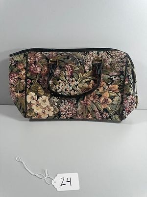 Vintage Floral Tapestry Handbag, 9" tall. A Vintage Floral Tapestry Handbag. This structured 