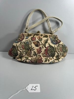 A Mid-20th Century Tapestry Floral Handbag. This vintage handbag, likely dating from the 