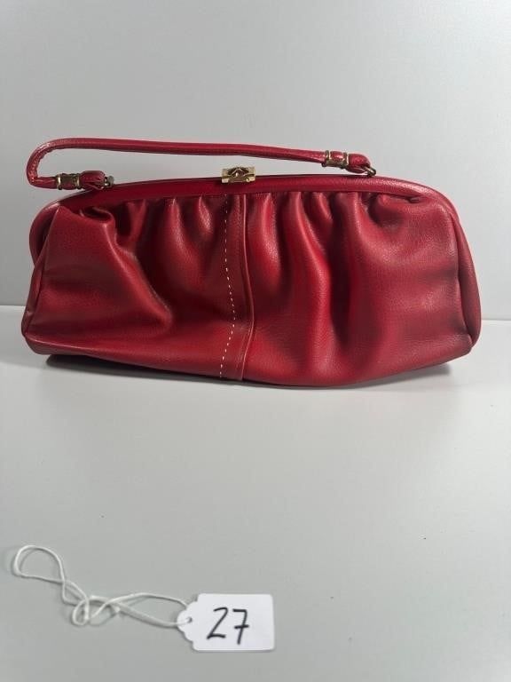Vintage Red Leather-Style Frame Top Handle Handbag. This vintage-style ladies' frame handbag 