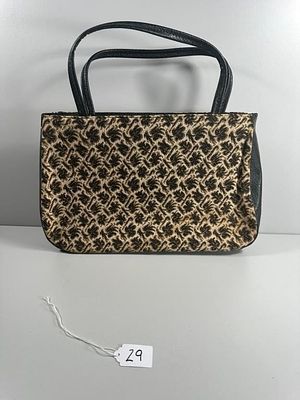 A Vintage Black and Beige Jacquard Top-Handle Hand. A vintage structured, rectangular top-handle 