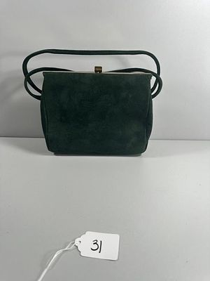 Elite PURSES NEW YORK Dark Green Suede Handbag, 7. An Elite PURSES NEW YORK dark green suede 