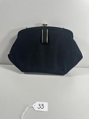 Vintage Black Fabric Evening Bag or Clutch with Fa. A structured vintage-style ladies' handbag 