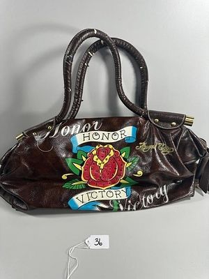 Angel City Tattoo-Style Rose Graphic Shoulder Bag/. A brown shoulder bag or tote, featuring a 