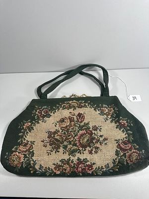 Vintage Floral Tapestry Needlepoint Handbag. A vintage ladies' handbag or purse, constructed 