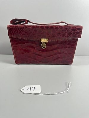 Vintage Dark Red Crocodile Box Purse with Handle. A vintage dark red crocodile box purse 