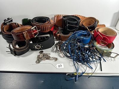 A Collection of Assorted Leather Belts and Related. A varied collection comprising approximately 