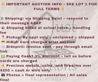 PLEASE READ-Important Auction Policies. Welcome to Just Sold Auctions! Please review the 