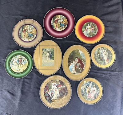 9 Courting Couple Flue Covers. damage and wear consistent with age