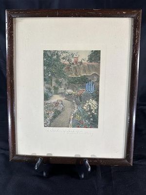 Wallace Nutting (1861-1941) "A Garden of. Larkspur" hand colored print; Matted and Framed to 11" 