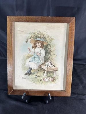 Framed Lithograph "My Pussy". frame stamped 19 10.5" x 13"