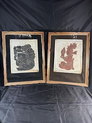 Mayan Temple Rubbings P Argaez P. Framed to 27" x 27" Significant Mildew present