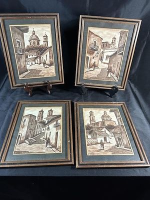 Original Art, Signed "San Juan". Framed under glass to 12.5" x 15.5"