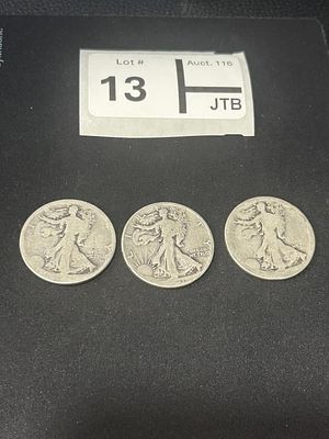 Walking Liberty half dollar Lot of 3. No Dates