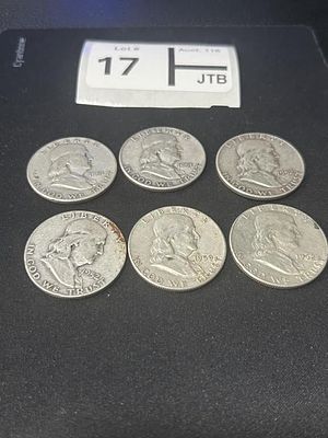 Franklin Silver Half Dollar Lot of 6. 1951 x 21952 x 219591962