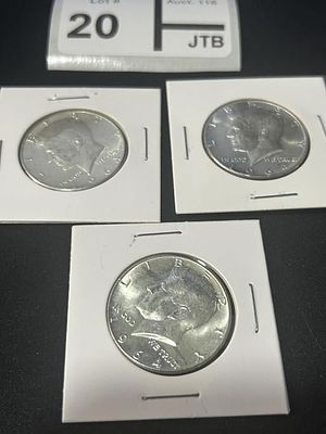1964 Kennedy Half Dollar Lot of 3. 90 % Silver