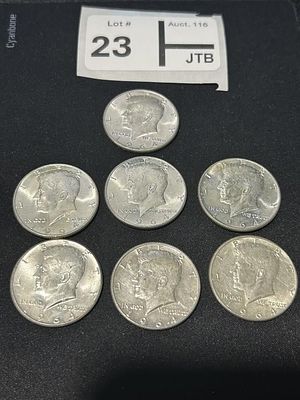 1964 Kennedy Half Dollar Lot of 7. 90 % Silver