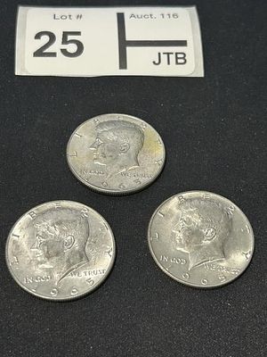 1965 Kennedy Half Dollar Lot of 3. 40 % Silver