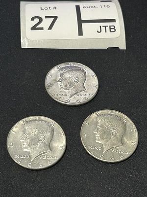 1966 Kennedy Half Dollar Lot of 3. 40 % Silver