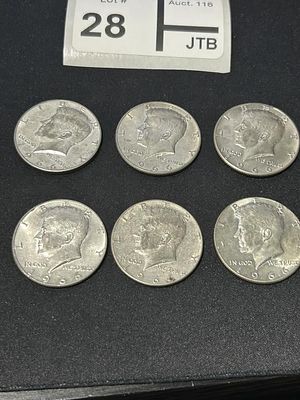 1966 Kennedy Half Dollar Lot of 6. 40 % Silver