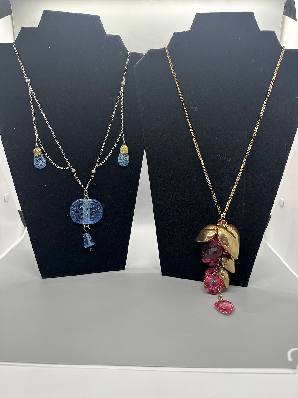 Two Gold and Silver Toned Necklaces with Glass Accents. Two necklaces including a gold-toned 